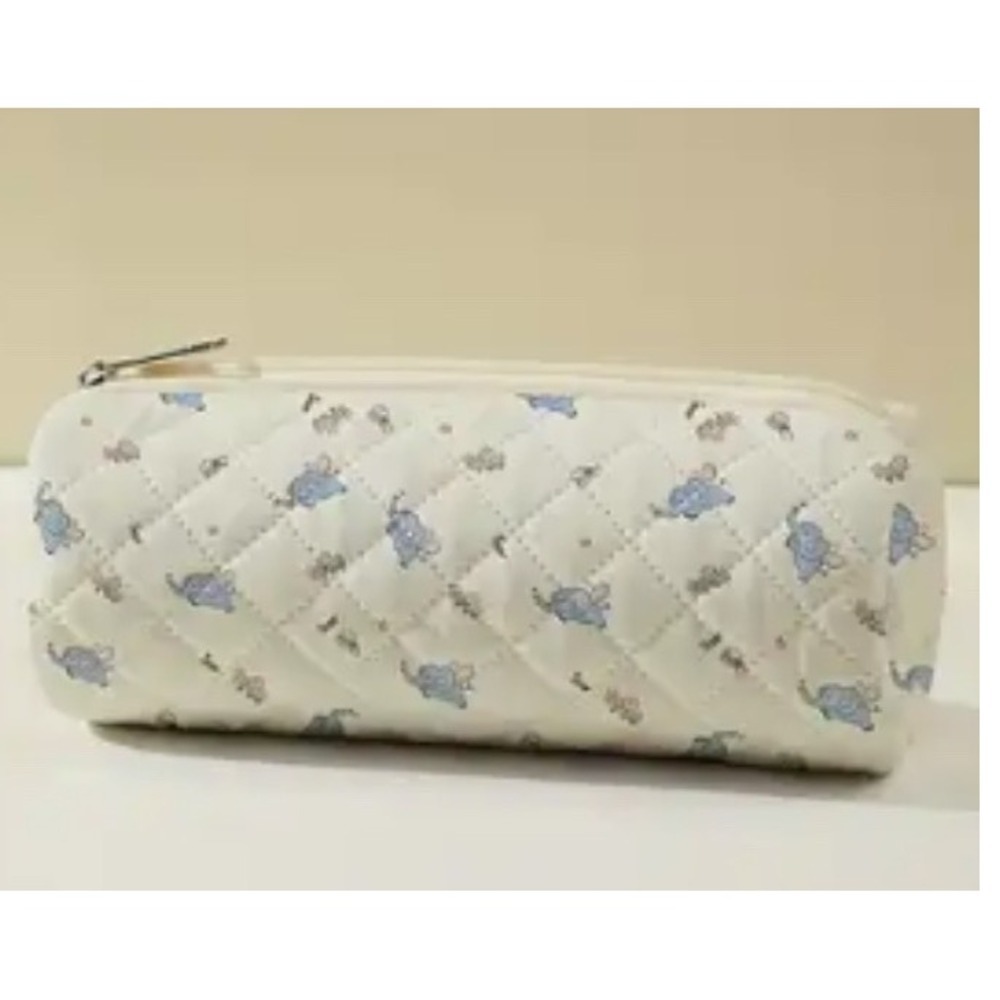 Quilted‎ Cosmetic Bag Makeup Pencil Case Pouch Blue Elephants Pattern
